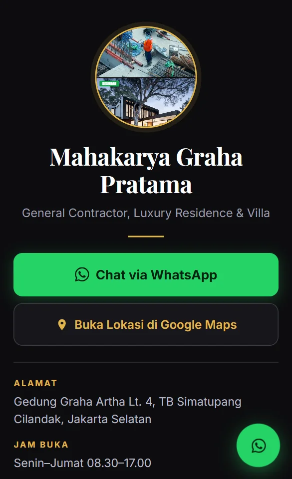 Tampilan website Mahakarya Graha Pratama - Desain Kartu Nama