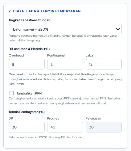 Contoh hasil Kalkulator RAB 2
