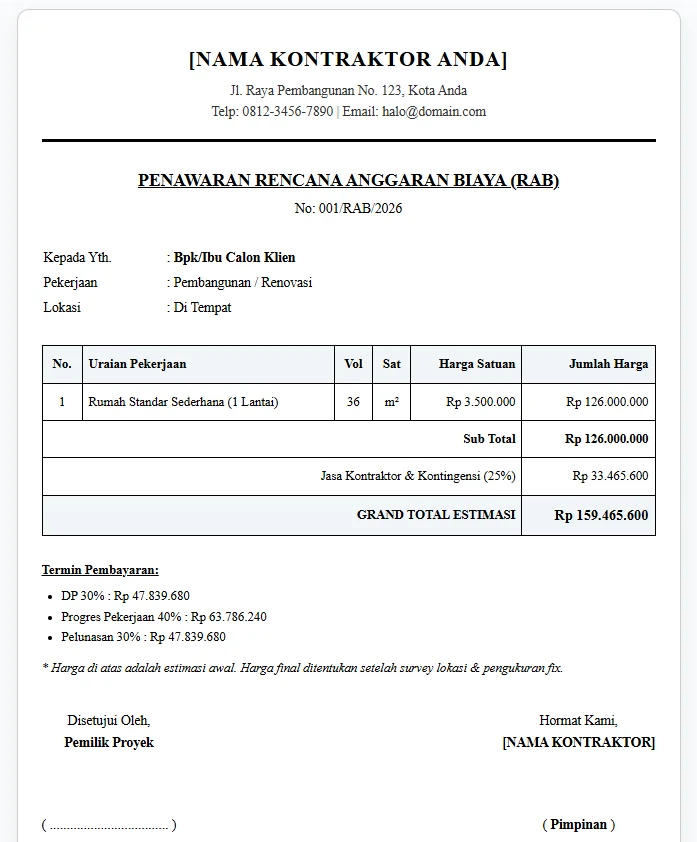 Contoh hasil Kalkulator RAB 4