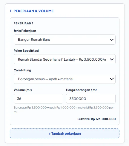 Contoh hasil Kalkulator RAB 1